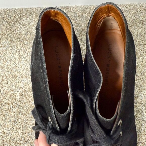 Lucky Brand Womens 9.5 M LK Sway Black Suede Lace-Up Wedges Ankle Booties‎ - Picture 5 of 8
